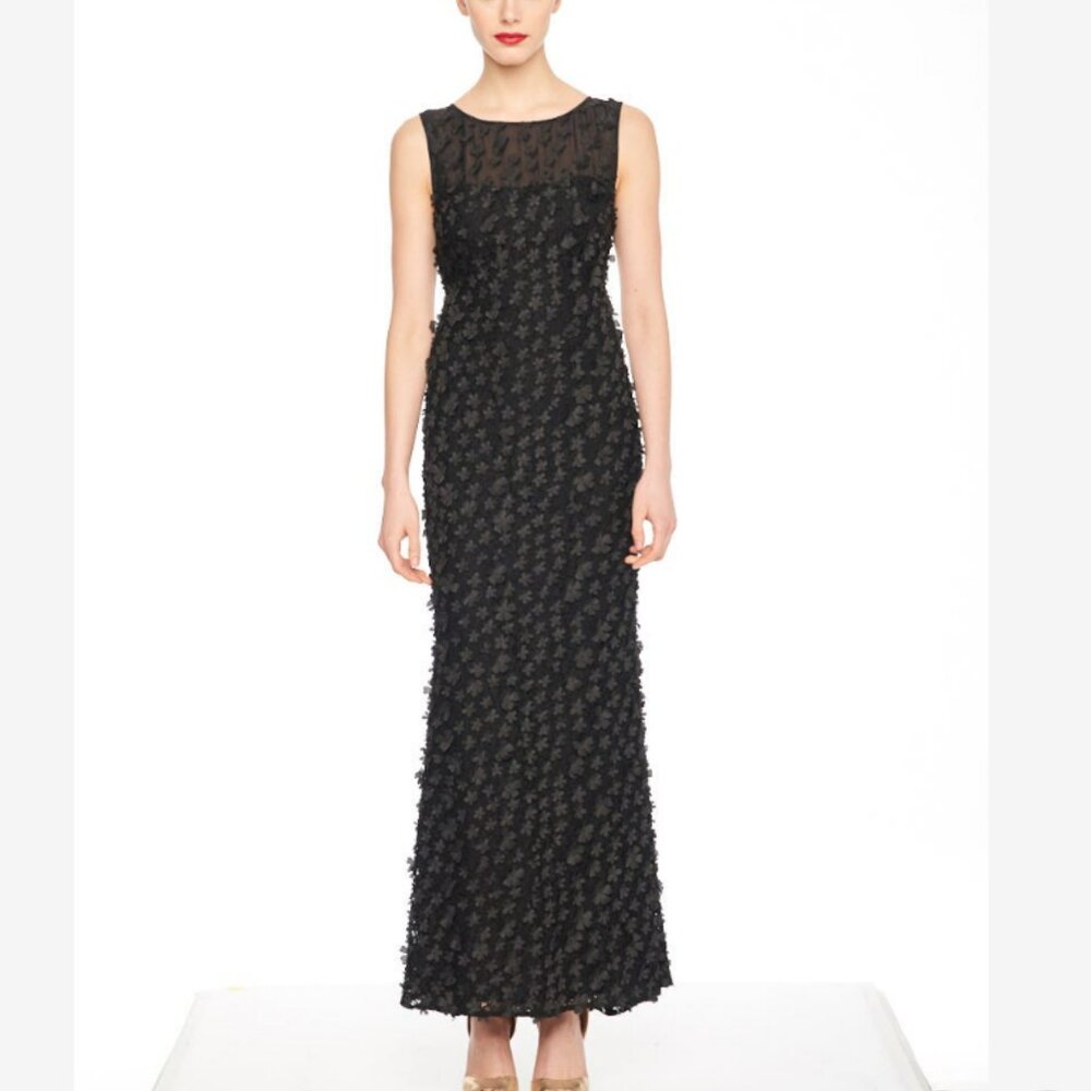 Karl Lagerfeld Paris 3D Floral Lace Gown in Black Formal Dress Cocktail Size 4